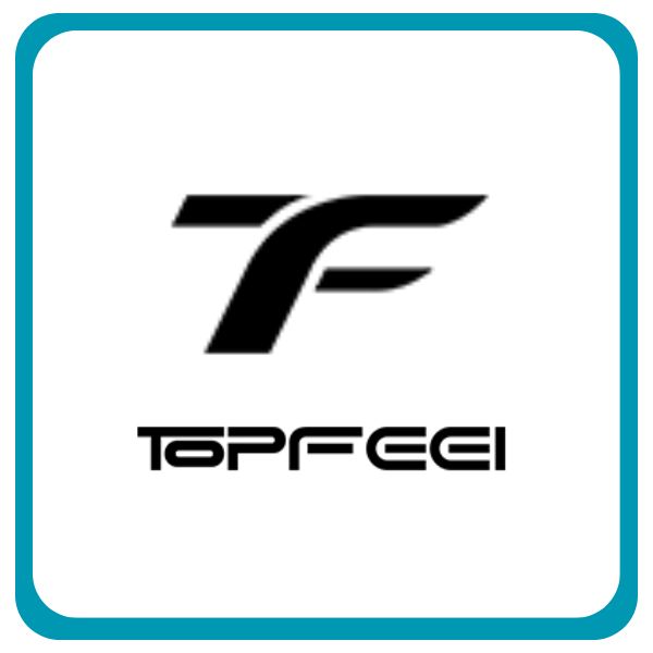 "The TOPFEEL logo featuring a modern and sleek 'TF' design with the brand name written below in bold, futuristic font."